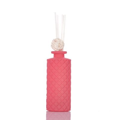 150ml Round Shape Engraved Glass Bottle Red Color Fragrance Reed Diffuser Glass Bottle with Stopper 