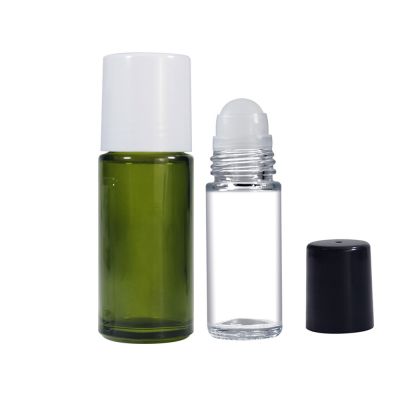 30ml 50ml Cylinder Deodorant Roll On Glass Bottle with customized colored plastic cap and roller ball 