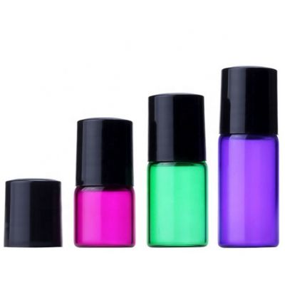 Best price travel tube 1ml 2ml 3ml 5ml coated colorful essential oil bottles pink purple glass roller bottle