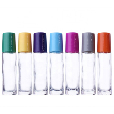 Colorful plastic cap match 10ml perfume roller bottle glass material roll on bottles
