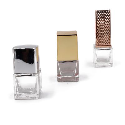 11ml empty square designed nail polish glass bottle with gold caps 