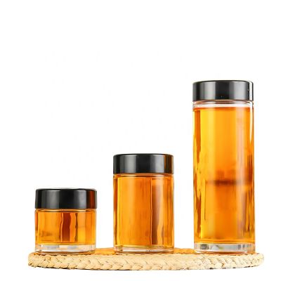 Best seller 8 oz straight round clear glass jam glass honey jars gold metal lid envases de vidrio para miel 