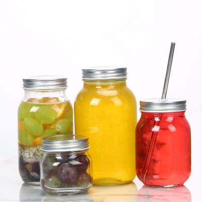 Best seller large 150ml 250ml 500ml 1000ml round clear tea canister honey bottle jar glasses glass mason jar cup with gold lid 