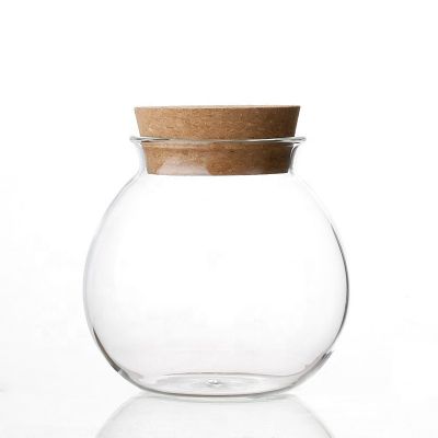 DIY borosilicate Spherical glass jar, decorative glass storage jar with cork 