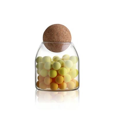 Handmade Borosilicate Glass Canister Glass Jars For Storage Food Storage Jars with Wood Lid Cork Ball Stopper 