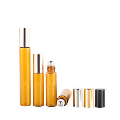 Hot quality 3ml roll on amber perfume and essential oil bottle with aluminium cap 