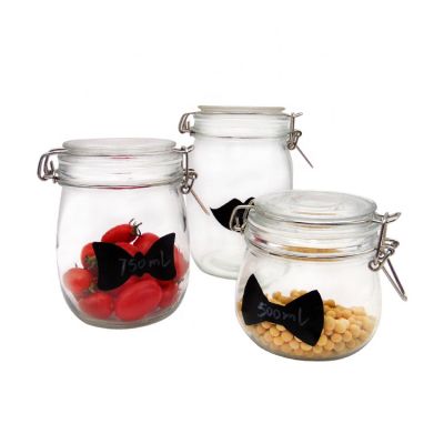 Custom 500ml Clear Round Kitchen Food Airtight Clip Glass Storage Jar Glass Lid 