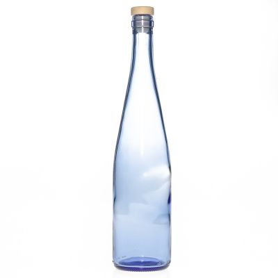 Customized Logo Brand Empty Light Blue 750 ml Round Liquor Bottle Glass Sparkling Wine Bottle with Stopper 