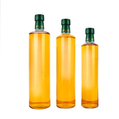 Wholesale factory manufacture kitchen empty clear round glass bottles for olive oil with cap 