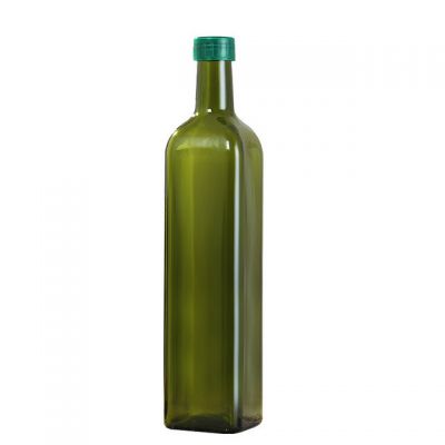 250ml 500ml 750ml Green Square Marasca Cooking Oil Olive Oil Glass Bottle With plastic Lid 