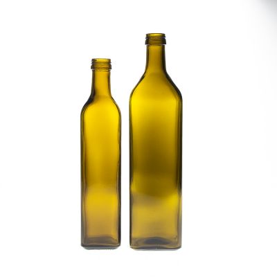 Wholesale Cooking 250ml 500ml 750ml 1000ml Square Shape Dark Green Glass Olive Oil Bottle with Aluminum Cap 