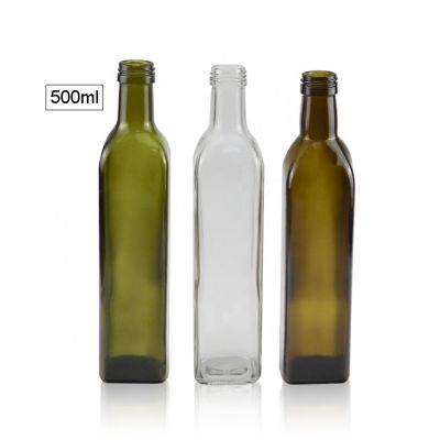 Hot Sell Square Shape Dark Green Amber Clear 500ml Empty Glass Vinegar Cruet Olive Oil Bottle 
