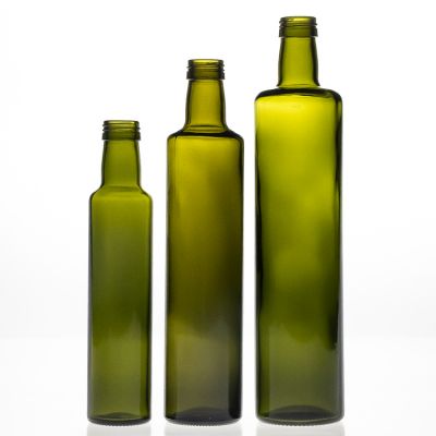 China Factory Seller Round Empty Bottles 750ml Dark Green Olive Oil Bottle Glass with Aluminum Cap 