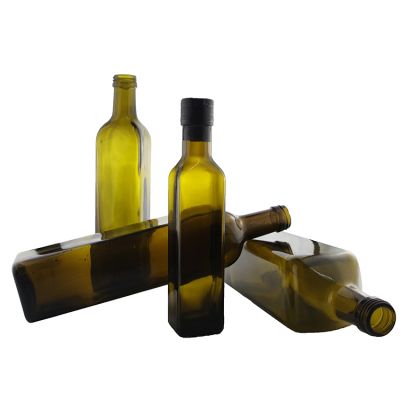 250 ML 500 ML 750 ML Luxury Empty Amber Square Olive Oil Glass bottle With Green Aluminum Screw Cap 
