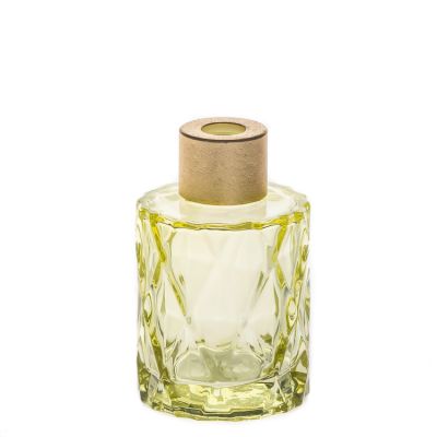 Light Yellow Crystal Round 50ml Perfume Bottle Glass Reed Diffuser Bottle with Rattan Stick 