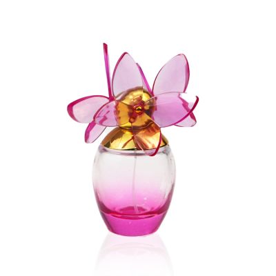Colored Glass Empty Perfume Bottles with Pink Flower Pump Sprayer 