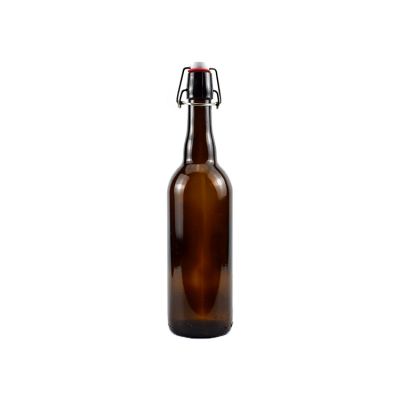Wholesale Liquor Packaging Round Shaped Amber 750ml Beer Bottle Swing Top Glass Bottle 