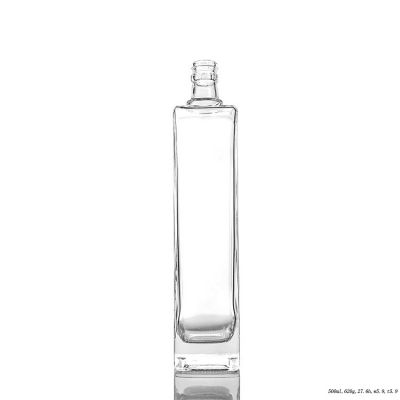 High Quality Square Shape Empty Glass Bottle 500ml for Vodka Liquor 