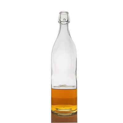 China Factory 1 Liter Alcohol Square Glass Bottle with Swing Top 