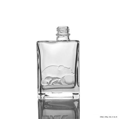 330ml Custom Designed Logo Square Liuqor Spirit Glass Bottle 