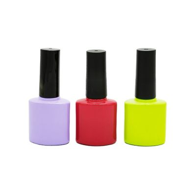 Wholesale 7.5 ml empty colorful flat glass bottle with cap and brush for nail gel polish packaging 