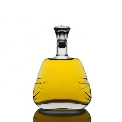 700ML Transparent Emboss Glass Brandy Bottle Custom Design Whisky Glass Bottle