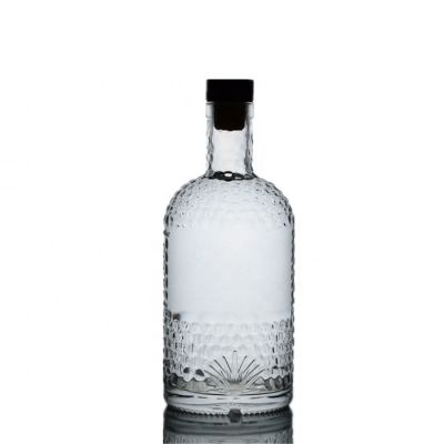 custom 500ml 750ml glass liquor bottle embossed Agave americana L on surface for tequila 