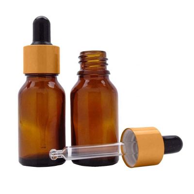 Airless Round serum cosmetic essential oil dropper Amber 15ml glass bottle