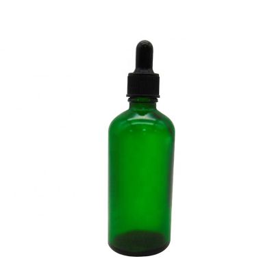 Stocked 100ml round green cosmetic glass essential oil dropper bottle