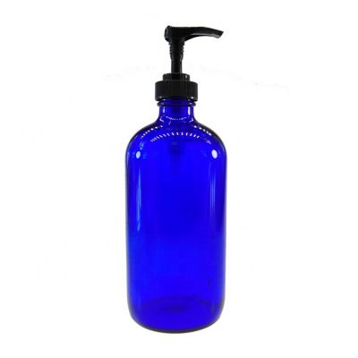 16OZ Blue Homemade Skin Beauty Recipes Glass Bottle With PP Pump