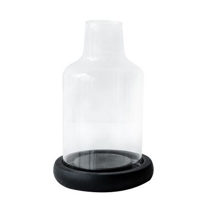 Simple Design Glass Candle Cloche Cover with Black Wooden Candlestick Base