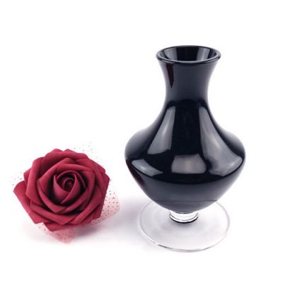 Black round Lead-free Glass vase with short stem glass ornament for home decoration