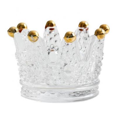 Customized popular crown shape glass candle holder for home decor wedding glass candle jar Candle Cup 