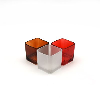 Square color blue candle holders glass clear red luxury glass candle jars with lids for wedding 