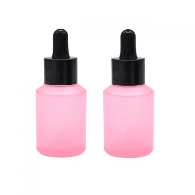 MOQ 1pcs Frosted Pink 30ml glass dropper bottle essential oil glass bottle cosmetic bottle with black collar