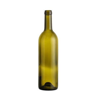 Wholesale hot sale custom dark green empty 750 ml wine glass bottles for wine with cork 