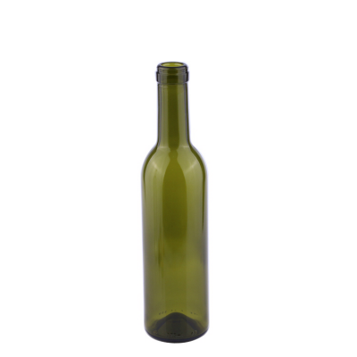 Good quality wholesale green round empty 375ml glass red wine bottle with cork lid 