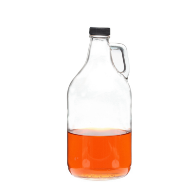 Wholesale large empty clear 2L growler glass bottles for beer with handle 