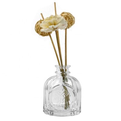 Luxury 100ml birdcage shape embossed glass aroma reed diffuser bottle with sticks 