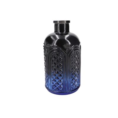240ml Cylinder carving Blue Aroma reed diffuser glass Bottle with glass stopper 