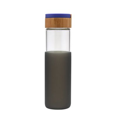 wholesale BPA-Free borosilicate glass drinking bottle water unbreakable bamboo glass water bottle silicone sleeve 