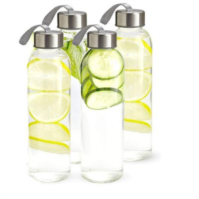 Airtight Screw Top Lids Portable Carrying Loops PVC and BPA Free Glass Water Bottles with Rope 
