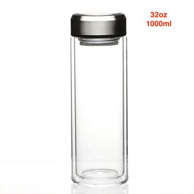 2020 32oz 1000ml glass water bottle remind to drink 