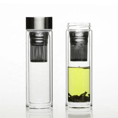 custom design pyrex glass tea infuser water bottle with S.S Lid 