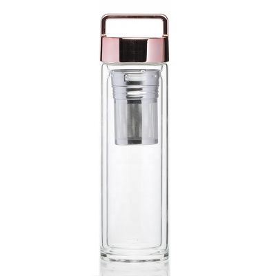 bpa free hand blown portable double wall glass tea infuser water bottle