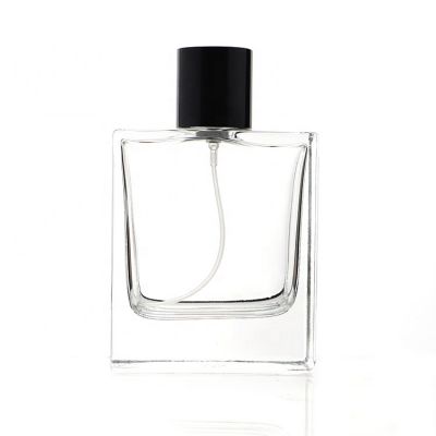 Custom Low MOQ Square Atomizer Spray 100ml Glass Perfume Bottle Black Cap 