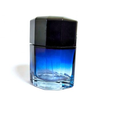 Octagon Diamond Design Sapphire Blue Color 120ml Crystal Perfume Bottle With Spray 