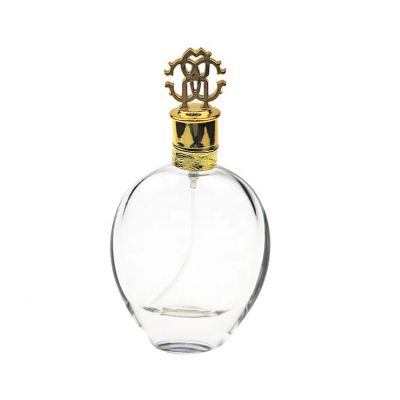 75ml flat oval shape glass bottle luxury design golden color cap empty atomizer glass perfume bottle 