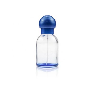 Fashion Design Clear Empty Round Perfume Bottle 55 ml With Blue Cap For Women 