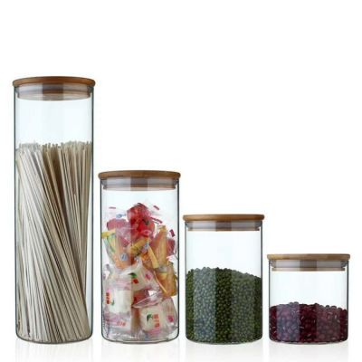 Custom High Borosilicate Glass Storage Jar for Tube Shaped Glass Storage Jar with Wooden Lid